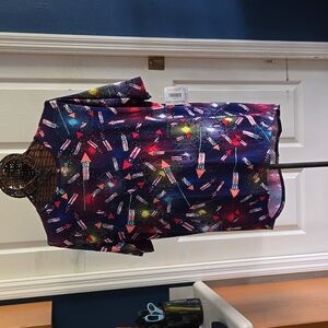 LuLaRoe Vibrant Blue and Red Holiday Patterned Top-Size M